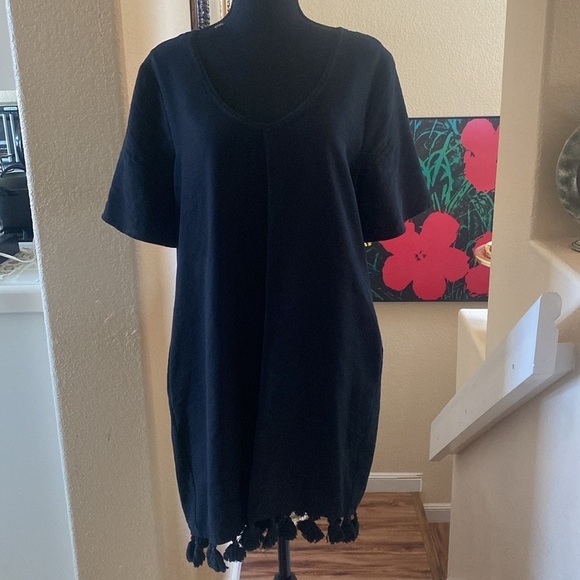 FATE Tassel Hem Black Shift Dress w/Pockets Womens Size Medium Dark Lolita Goth - Picture 6 of 10